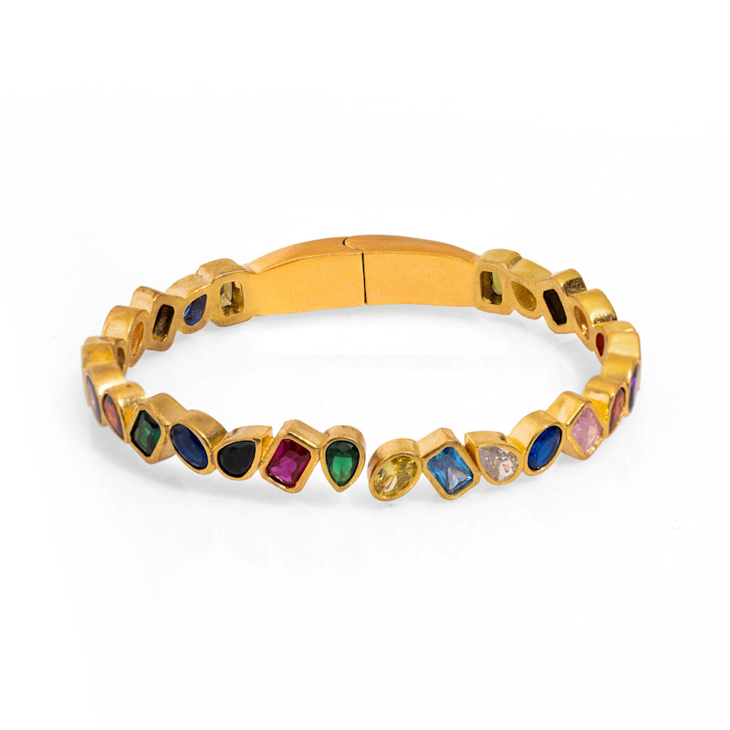 Thumbnail of Multi Gemstone & Gold Majestic Bangle Bracelet - Multicolor image
