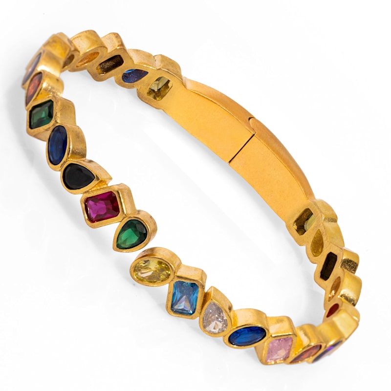 Thumbnail of Multi Gemstone & Gold Majestic Bangle Bracelet - Multicolor image