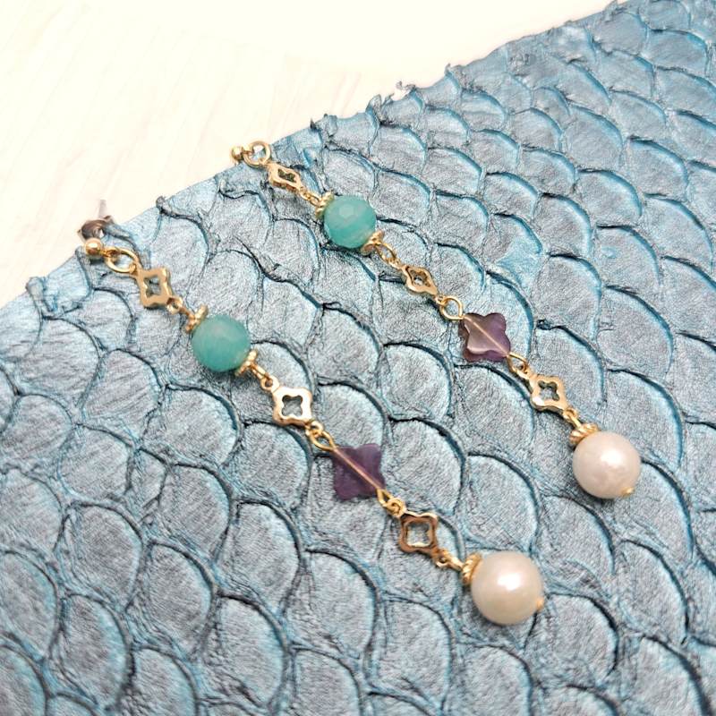 Thumbnail of Multi-Gemstone & Pearl Drop Shoulder Earrings image