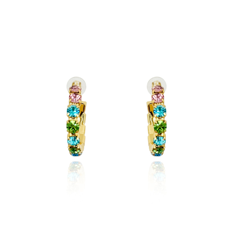 Thumbnail of Multi Pink, Aqua, Green Crystal Hoop Earrings image