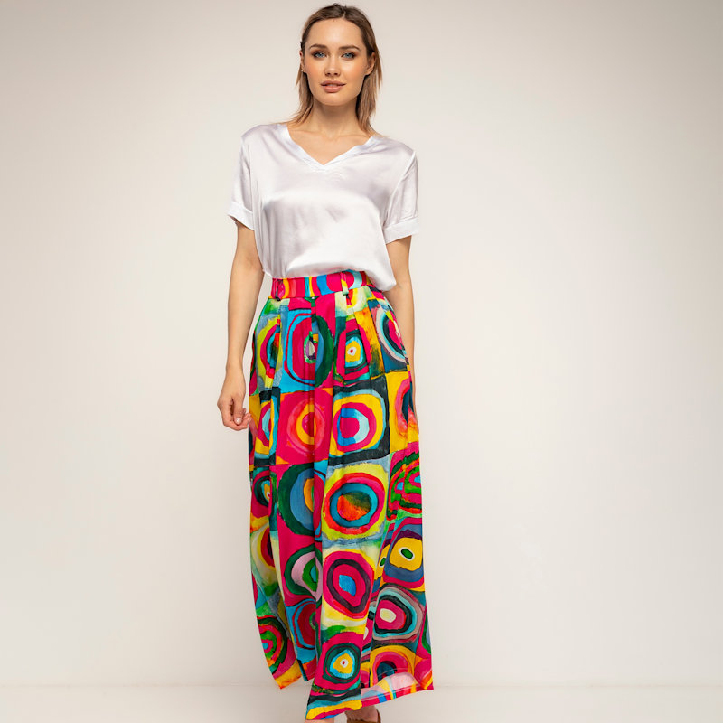 Thumbnail of Multicolored Printed Pleated Pants With Pockets Fucsia image