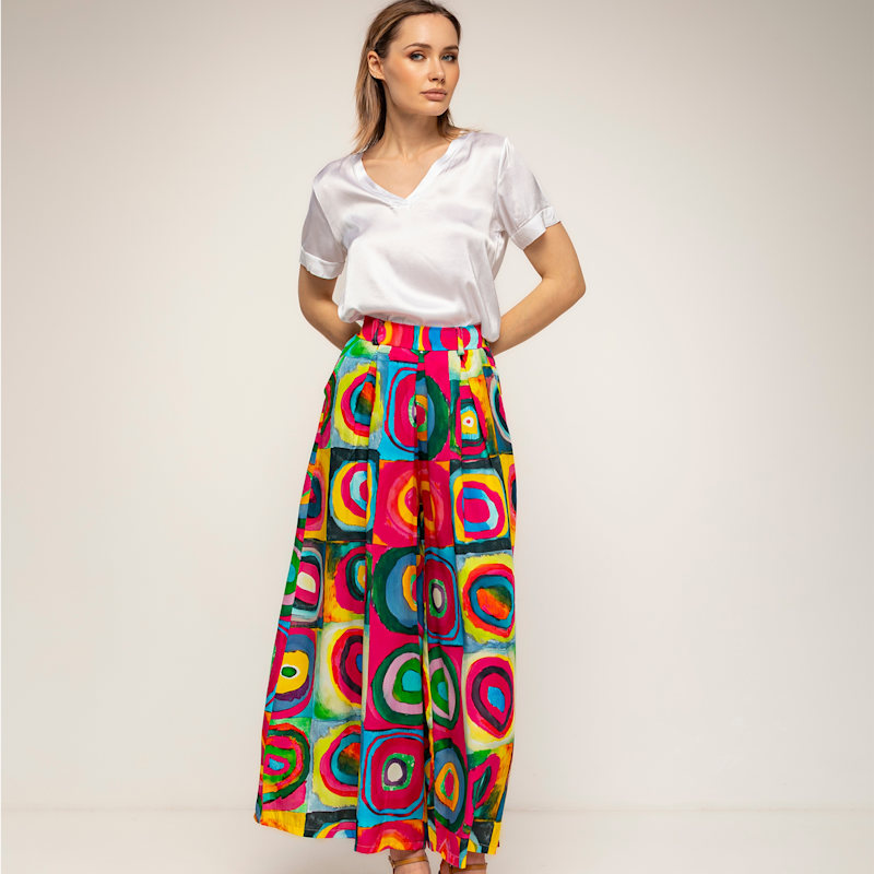 Thumbnail of Multicolored Printed Pleated Pants With Pockets Fucsia image