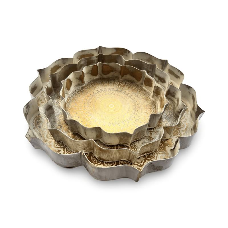 Thumbnail of Mumtaz Antique Gold Hand-Hammered Nesting Trays & Serving Set - Set Of Three image