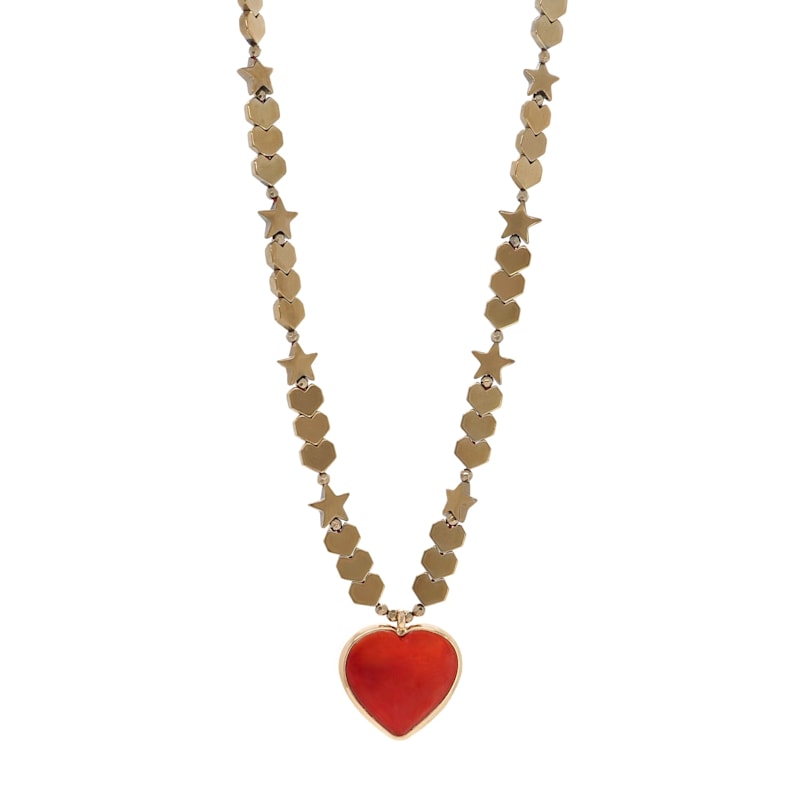 Thumbnail of Murano Glass Red Heart Pendant Heart & Star Beaded Necklace - Red - image