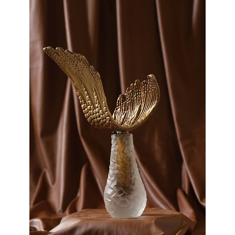 Thumbnail of Murano Glass Vase With Brass Seagull Sculpture & Textured Stone Finish image