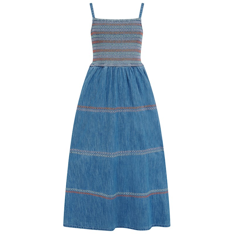Women's Murren Shirred Midi Dress Washed Blue Denim | Extra Large | Sugarhill Brighton
