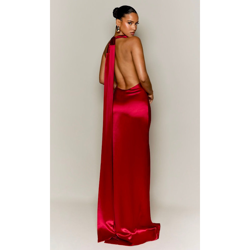 Thumbnail of Muse Cowl Neck Open Back Gown- Red image