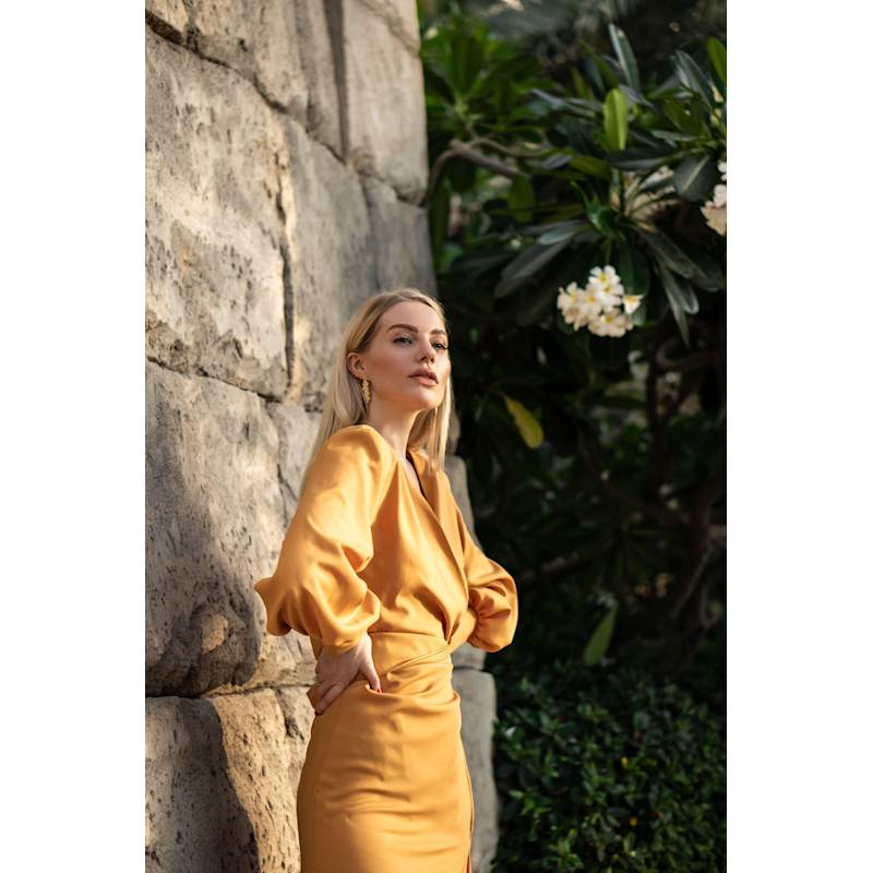 Thumbnail of Mustard Wrap Maxi Dress image