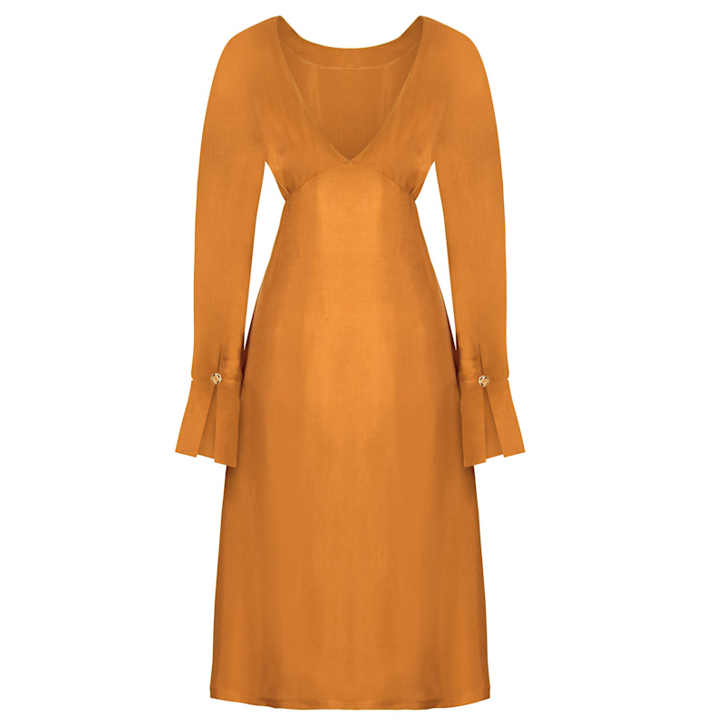 mustard color midi dress Women's Clure Scoop Neck Midi Dress Mustard Yellow S/M/L/XL/Customize MEAN BLVD Mustard Yellow / Customize