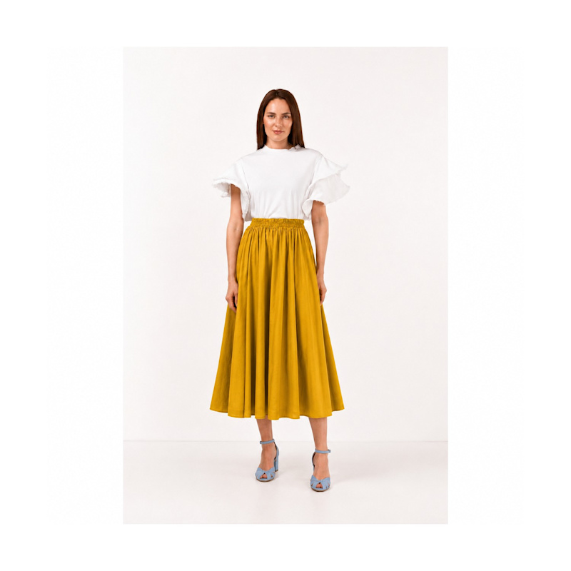 Thumbnail of Mustard Yellow Gathered Midi Skirt image