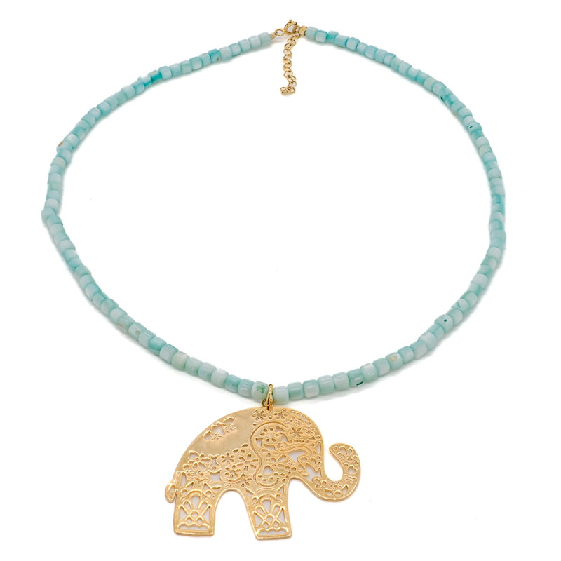 Thumbnail of Bohemian Gold Elephant Beaded Necklace - Blue image