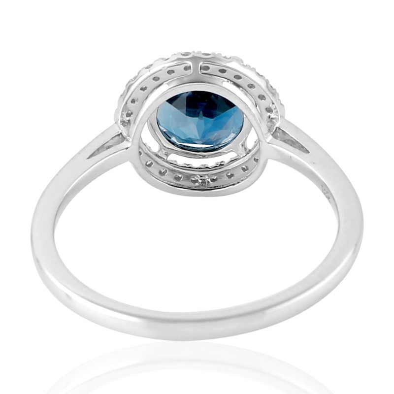 Thumbnail of London Blue Topaz & Diamond Halo Ring in 18K White Gold image