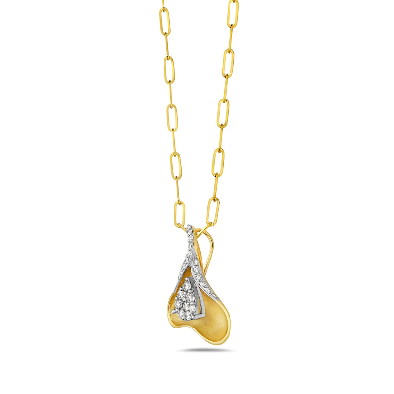 Thumbnail of Diamond Swirl Drop Pendant Necklace in 14K Yellow Gold image