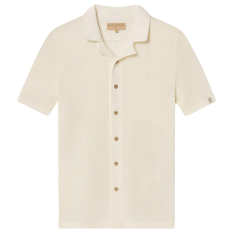 Thumbnail of Mykonos Linen Blend Pointelle Knit Slim Fit Button Up Shirt - Sand Dollar image