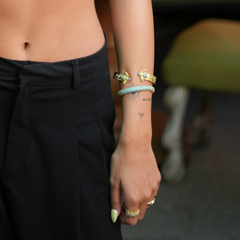 Thumbnail of Elegant Turquoise & Gold Fashion Design Bangle Bracelet - Turquoise image