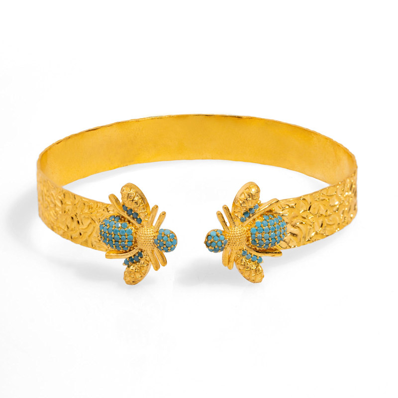 Mystic Design Gold Turquoise Honey Bee Cuff Bracelet Gold