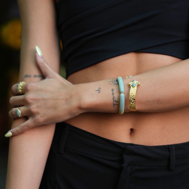 Thumbnail of Elegant Turquoise & Gold Fashion Design Bangle Bracelet - Turquoise image