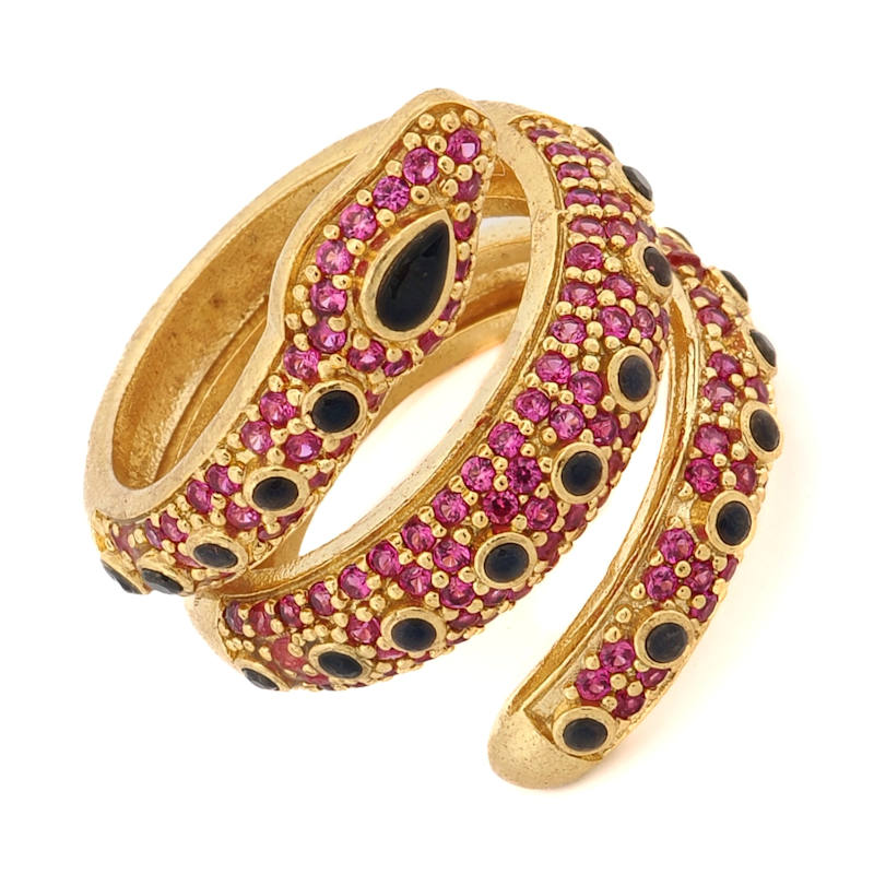 Thumbnail of Mystic Serpent Black & Ruby Stone Triple Wrap Ring - Pink image