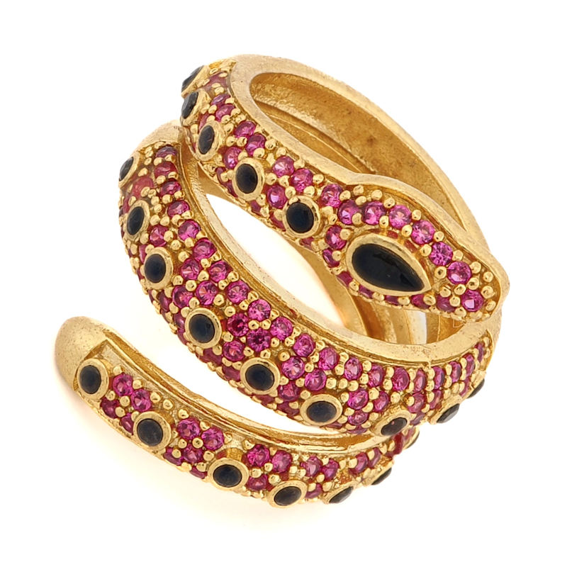 Thumbnail of Mystic Serpent Black & Ruby Stone Triple Wrap Ring - Pink image