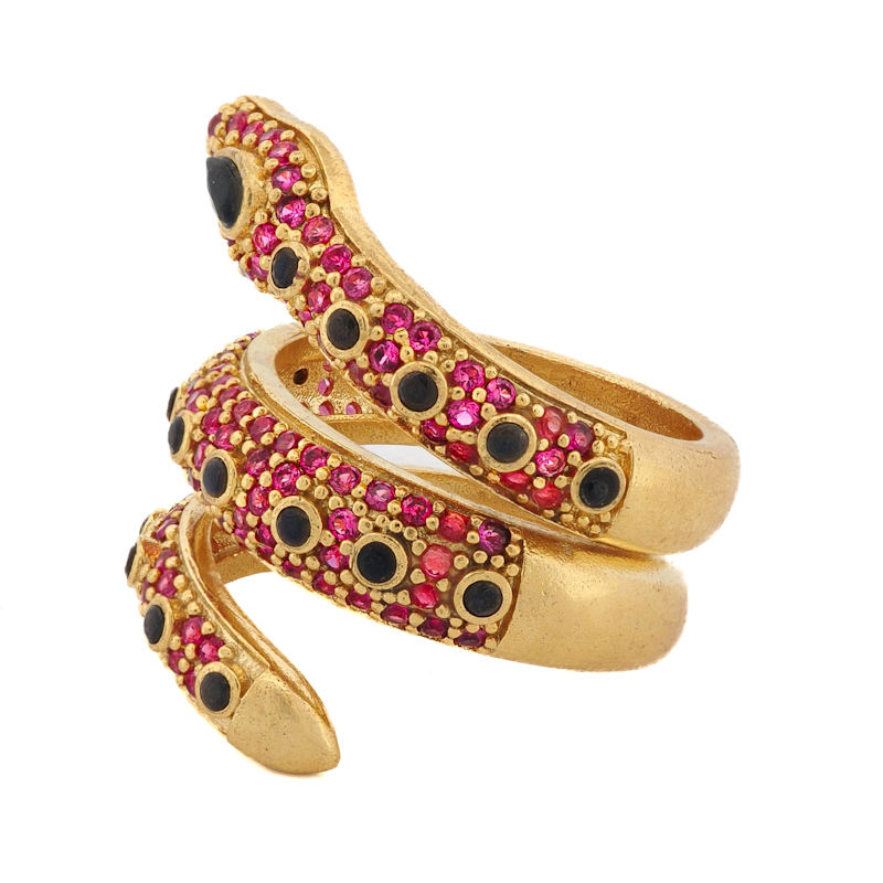Thumbnail of Mystic Serpent Black & Ruby Stone Triple Wrap Ring - Pink image