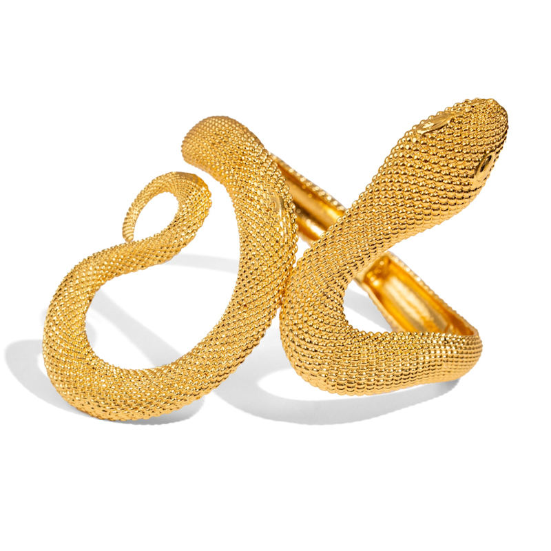 Thumbnail of Mystic Snake Guardian Gold Chunky Adjustable Cuff Bracelet - Gold image