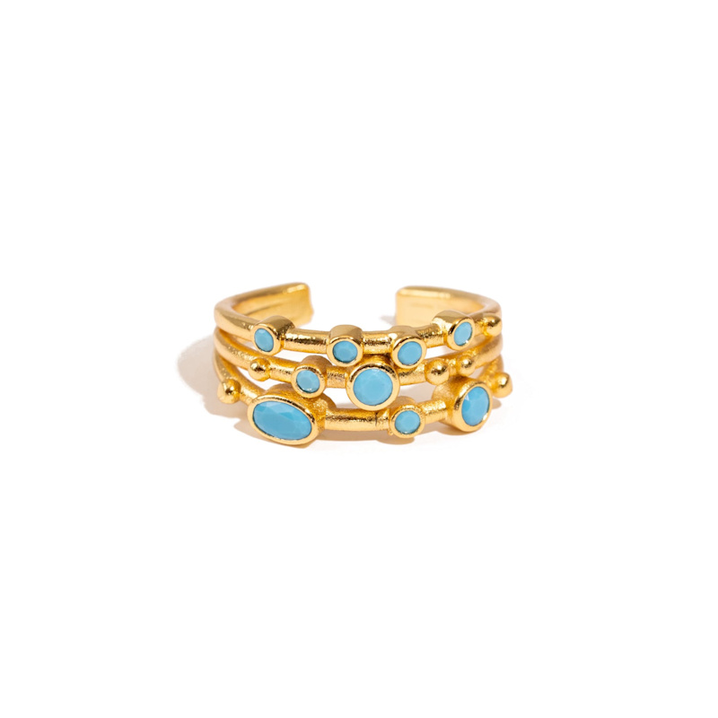 Thumbnail of Mystic Waves Turquoise Gold Adjustable Ring - Turquoise image