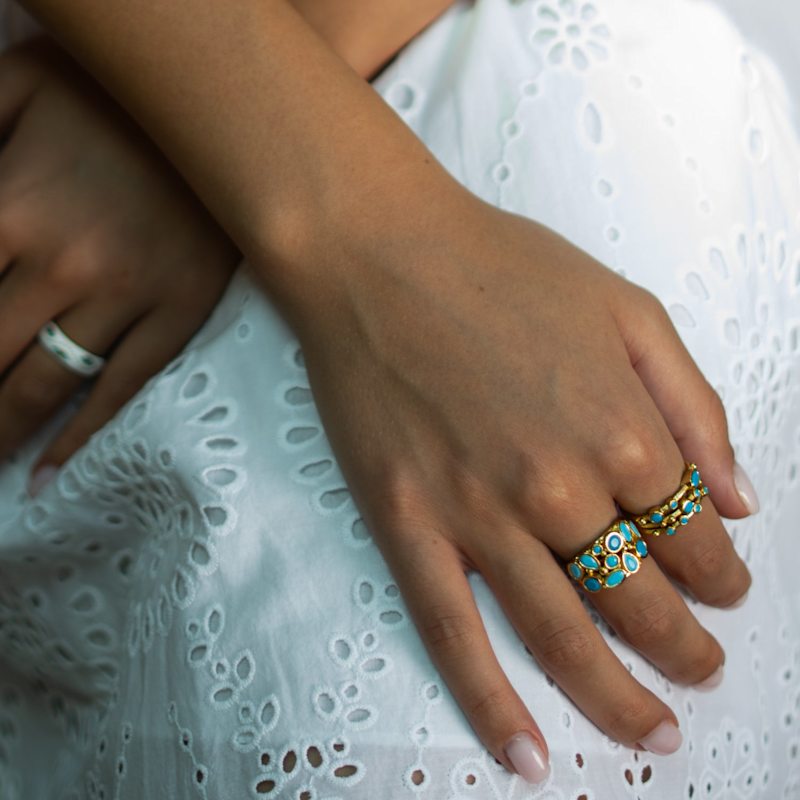 Thumbnail of Mystic Waves Turquoise Gold Adjustable Ring - Turquoise image