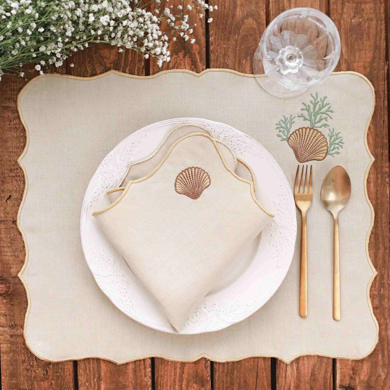 Thumbnail of Seashell Embroidery Linen Napkins Set Of 2 image