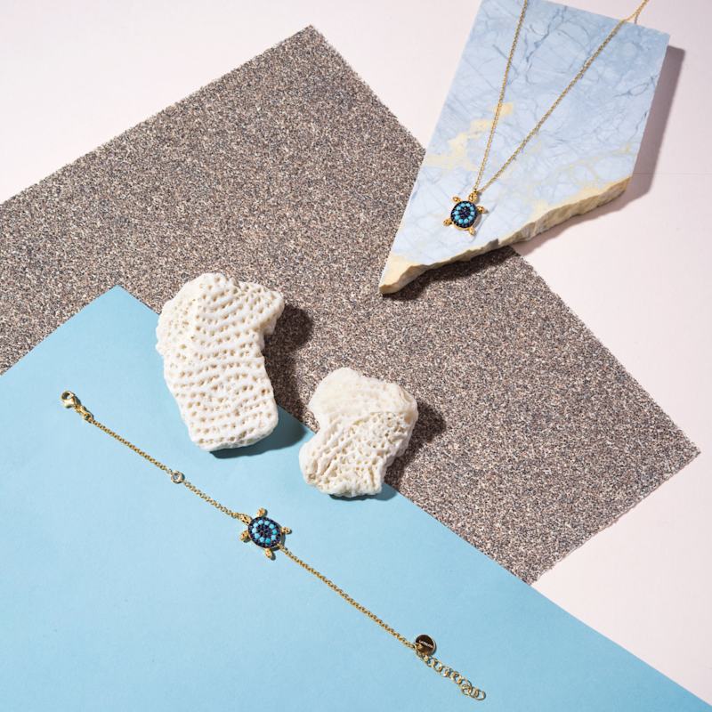 Thumbnail of Turtle Turquoise Blue Pendant Necklace Gold image