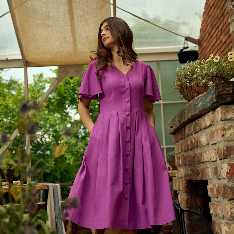 Thumbnail of Violeta Butterfly Sleeves Midi Dress In Lavender image