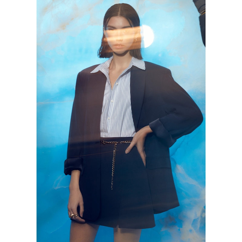 Vance Navy Blue A Line Mini Skirt | NAZLI CEREN | Wolf & Badger