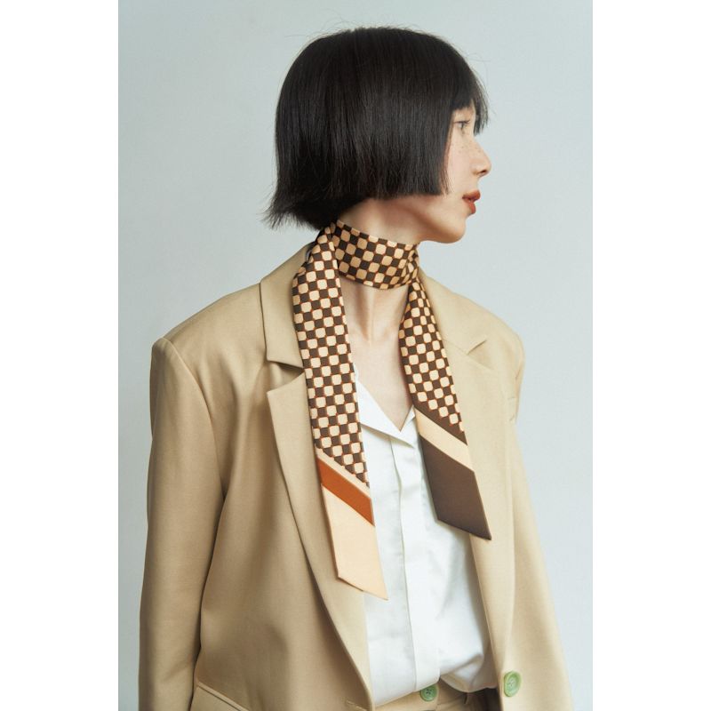 Thumbnail of "Checkerboard" Twilly Scarf  - Coffee image