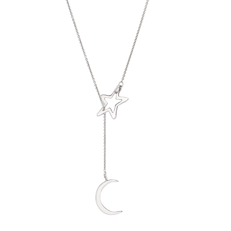 Sterling Silver Moon Star Lariat Necklace Posh Totty Designs