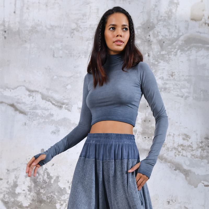 Na Body Dusty Blue - Women Long Sleeve Boho Crop Top | Zhenabia