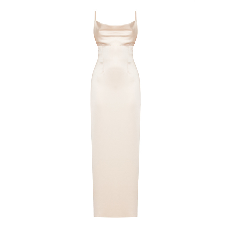 Thumbnail of Nada Long Beige Evening Dress With Straps image