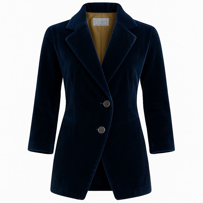 Thumbnail of Maggie Longline Tailored Velvet Blazer In Navy image