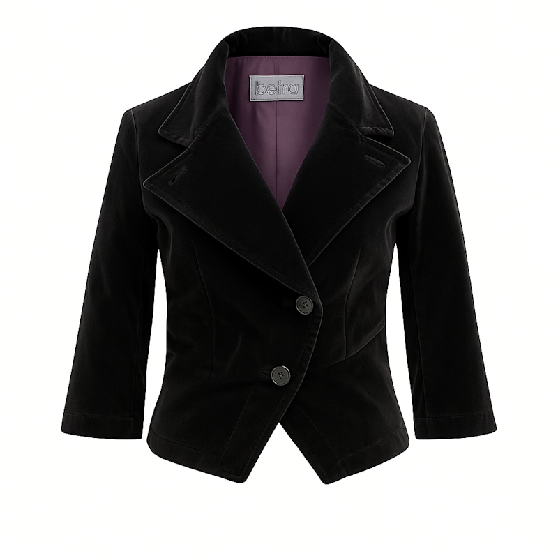 Thumbnail of Elena Cropped Black Velvet Blazer image