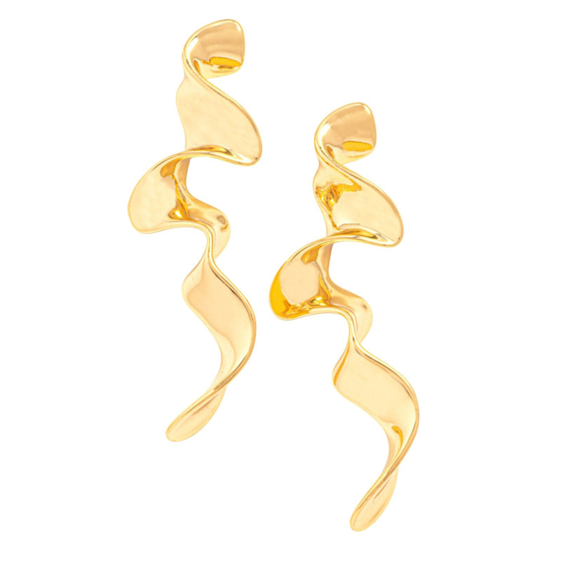 Thumbnail of Nami Gold Long Wave Earrings image