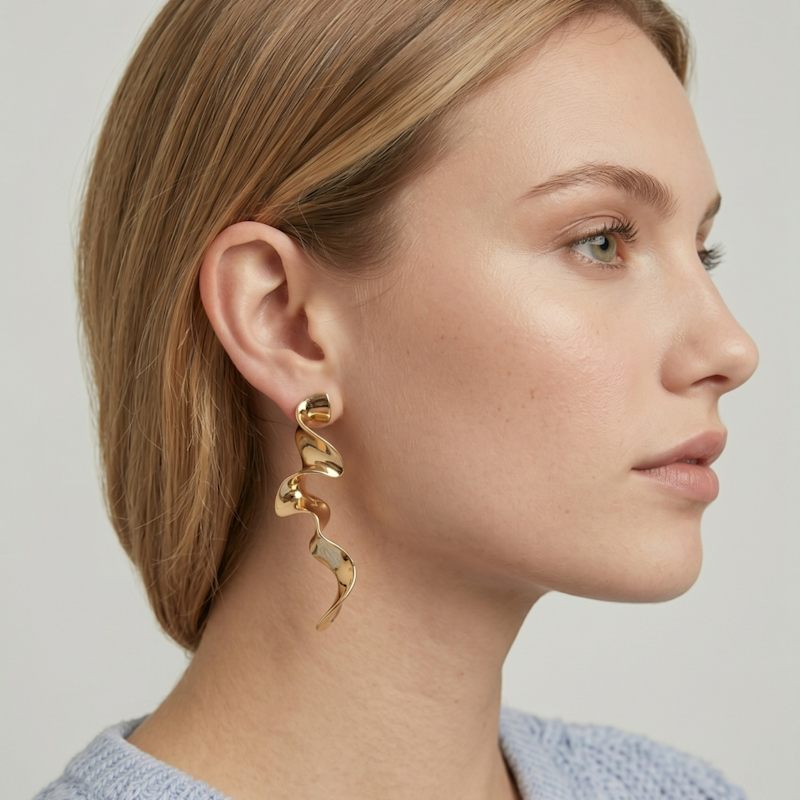 Thumbnail of Nami Gold Long Wave Earrings image