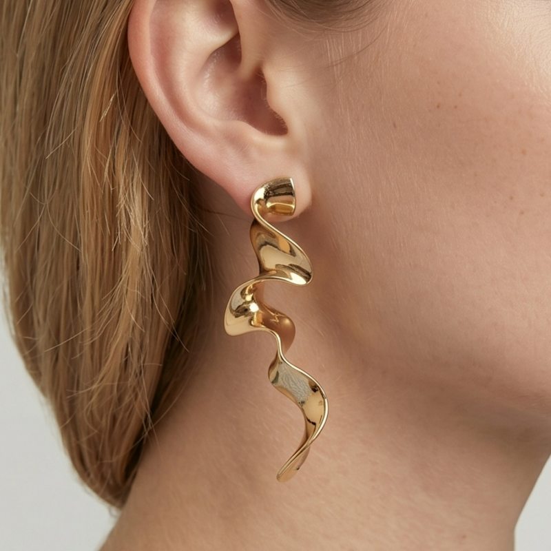Thumbnail of Nami Gold Long Wave Earrings image