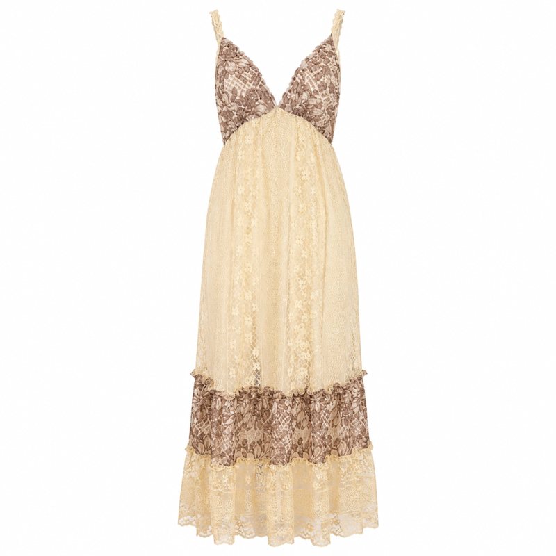 beige lace boho dress Nara - | Chiarella Material:Georgette BF-exclusion ITSAME Girls Midi Dresses Boho chic chic long dress reveals