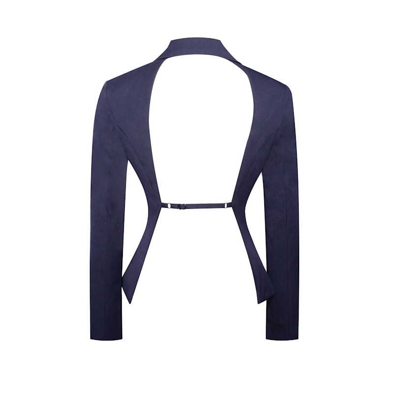 Thumbnail of Nasia Navy Blue Double Breast Backless Blazer image