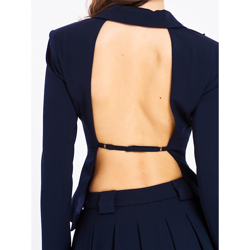 Thumbnail of Nasia Navy Blue Double Breast Backless Blazer image
