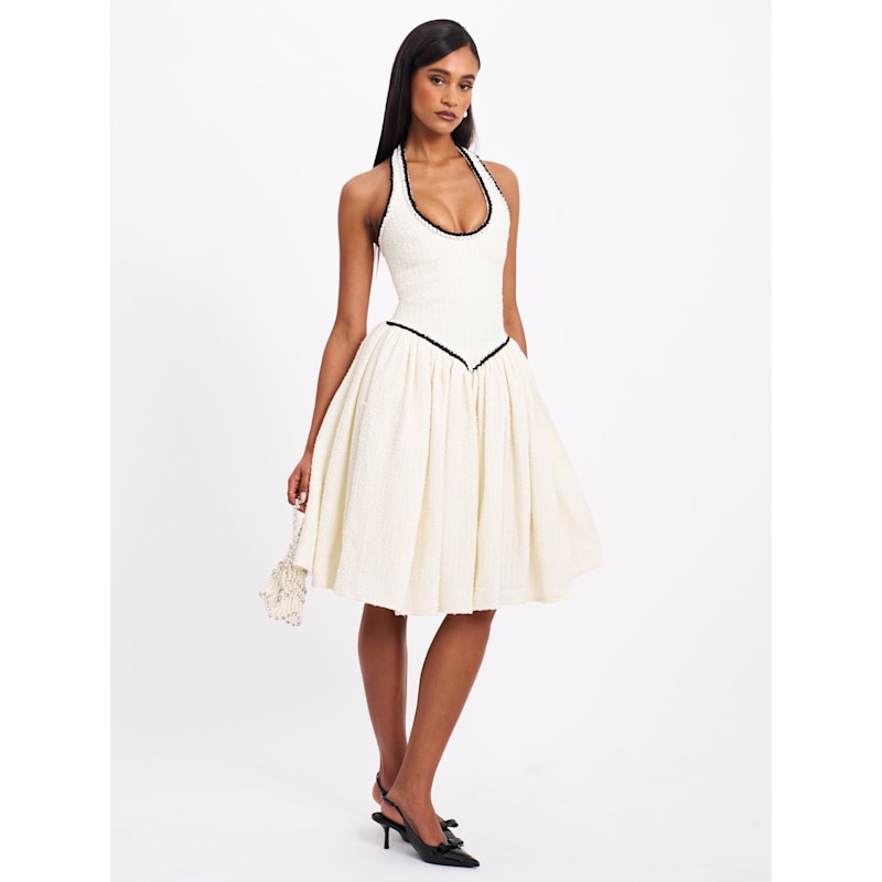 Thumbnail of Natalie U Neck Halter Drop Waist Tweed Midi Dress image