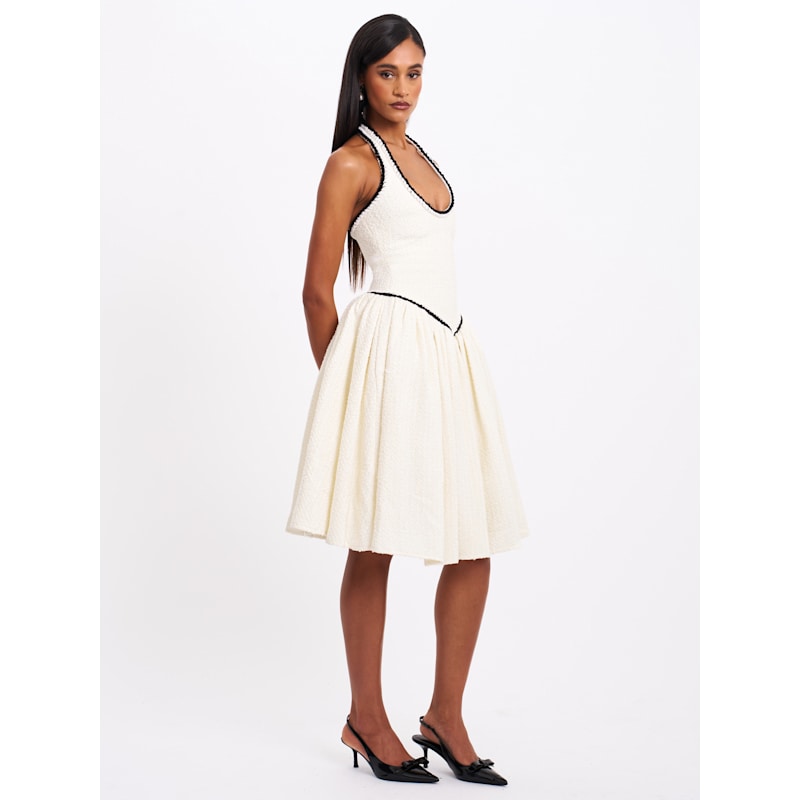 Thumbnail of Natalie U Neck Halter Drop Waist Tweed Midi Dress image