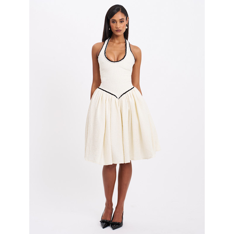 Thumbnail of Natalie U Neck Halter Drop Waist Tweed Midi Dress image