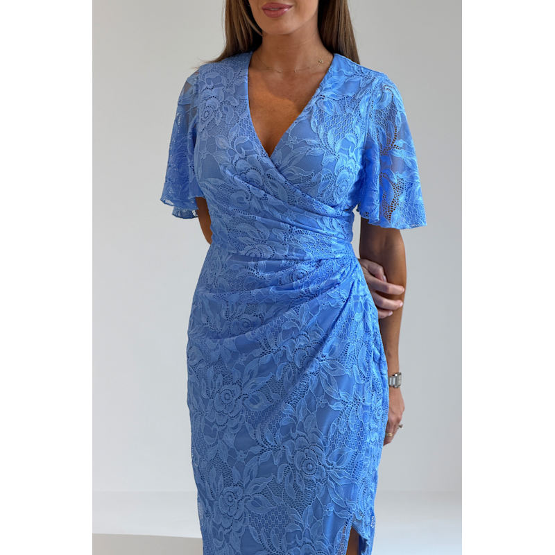 Natasha Angel Sleeve Wrap Midi Dress In Blue Lace | Girl In Mind | Wolf &  Badger