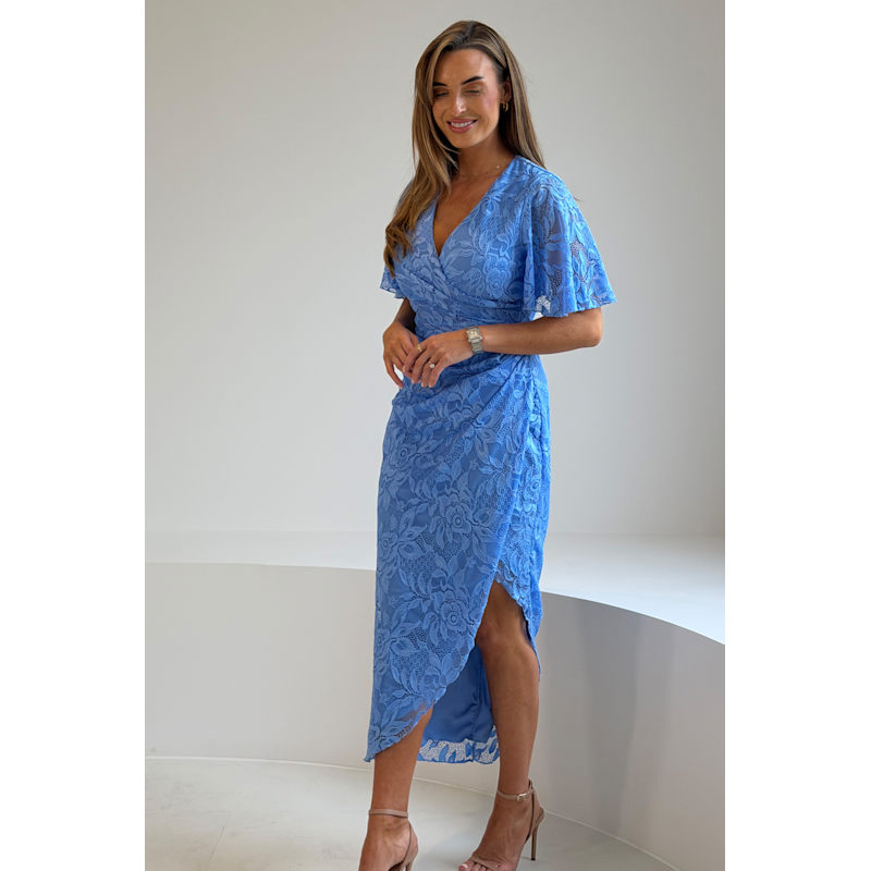 Natasha Angel Sleeve Wrap Midi Dress In Blue Lace | Girl In Mind | Wolf &  Badger