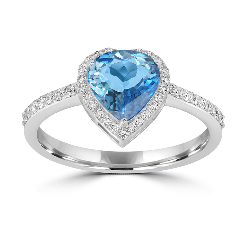 White Gold Heart-Shaped Aquamarine Diamond Ring Artisan Wolf