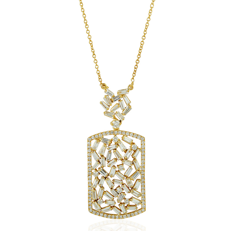 Thumbnail of Geometric Baguette Diamond Pendant Necklace in 18K Yellow Gold image